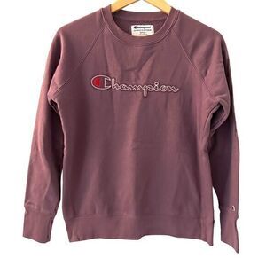 Purple Champion Womens Pullover Stretchy Crew Neck Sweatshirt Logo Size S